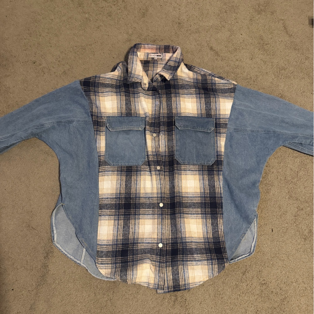 Blue and Cream Plaid Men's Shirt